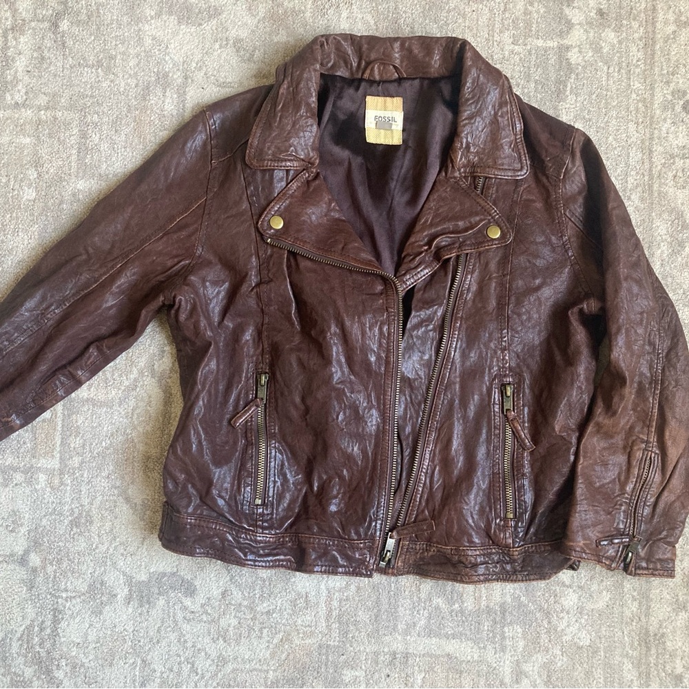 Fossil Brown Leather Motorcycle Jacket